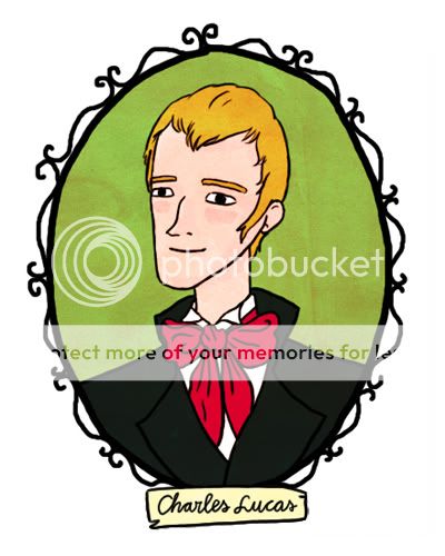 Portrait of Charles Lucas. He has short blond hair, a long-ish face and a slight smile. He's wearing a black coat and a red cravat.